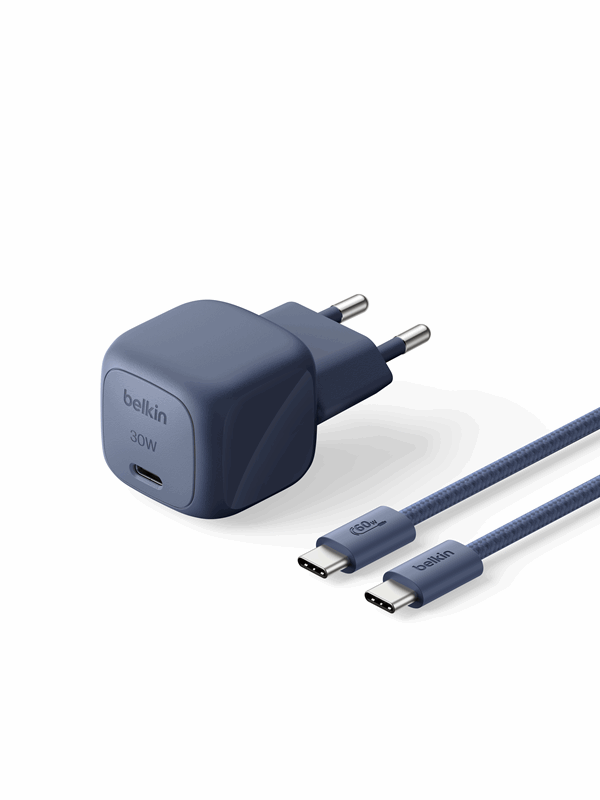 Belkin BoostCharge 30W USB PD Wall Charger w PPS Incl 2m USB-C - USB-C Cable - Indigo