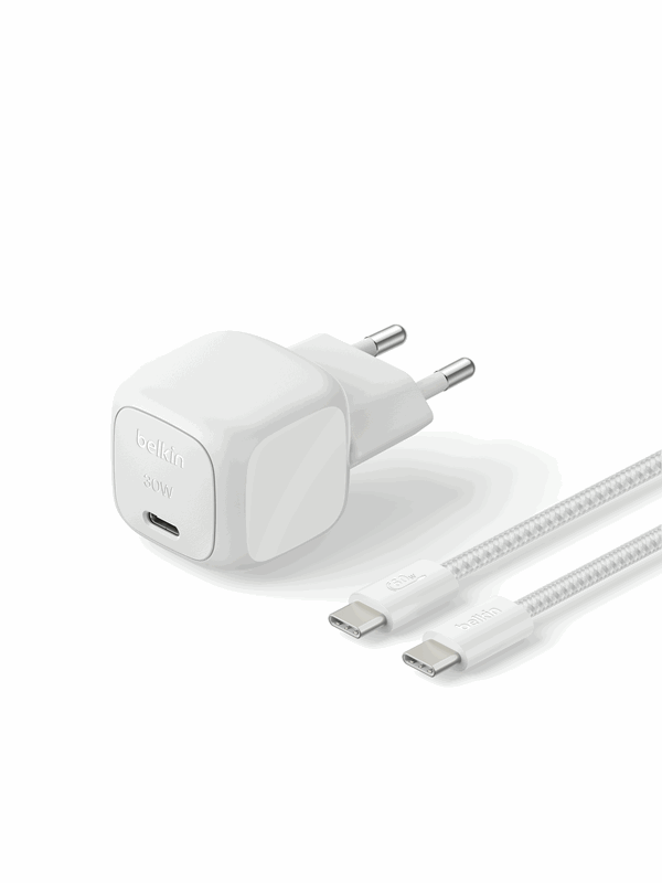 Belkin BoostCharge 30W USB PD Wall Charger w PPS Incl 2m USB-C - USB-C Cable - Silver