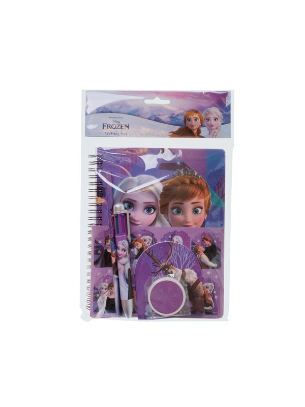 Frozen Writing set - with spiral pad A5 w60 ruled sheets soft cover for A5 spiral pad 350gsm multi-colour pen stickers sheet pencil eraser small note pad w40 sheets
