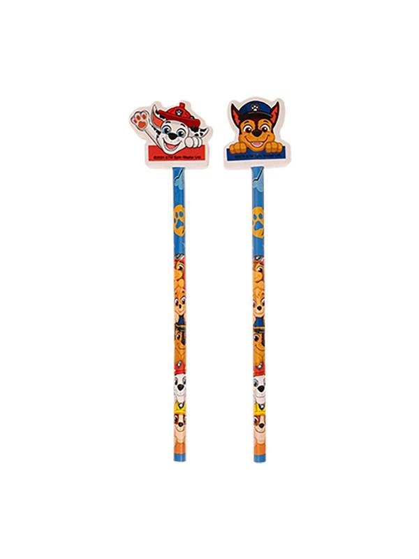 Paw Patrol 2-pack pencils w2 eraser toppers - triangular pencils unsharpened each with eraser topper packed on blistercard weurohole CE 0-3 years pictogram