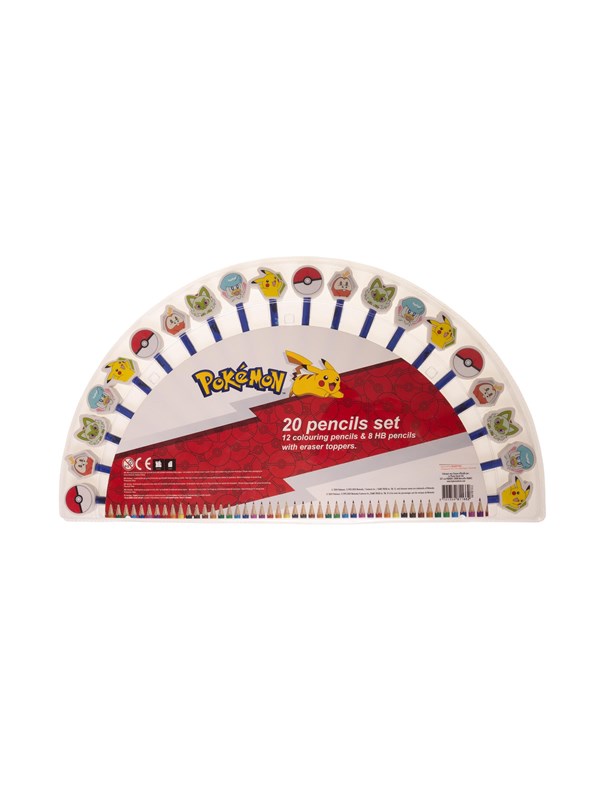 Pokemon POKMON 20-pack pencil SET wtoppers SET contains 12 colouring pencils  8 HB pencils
