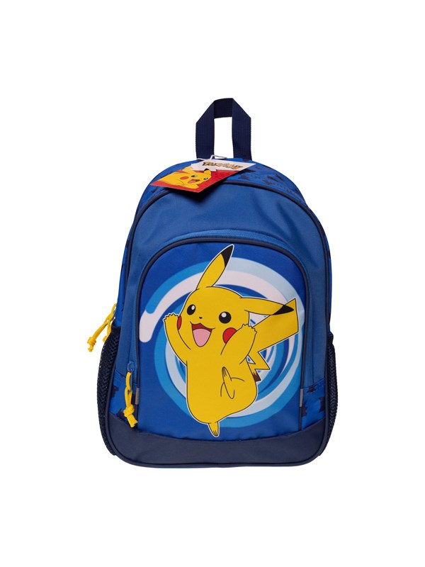 Pokemon POKMON Junior backpack with 2 zip front pockets and 2 mesh side pockets cushioned shoulder straps reflectors on straps 300D nylon 35 x 25 x 13 cm approx 10 liters