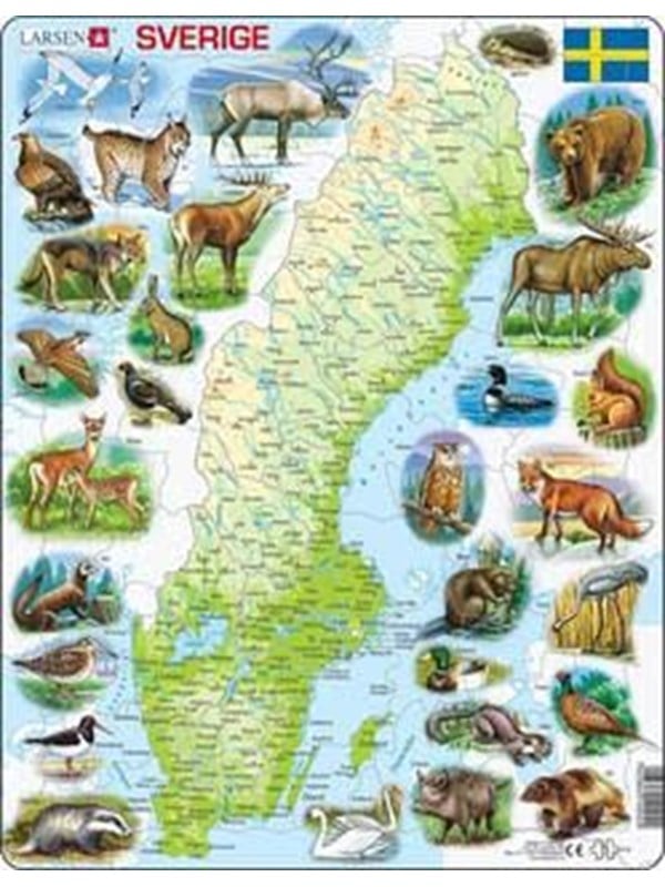 Larsen Puzzles Physical puzzle of Sweden with animals  71 pieces Maxi 365 x 285 cm 2D Puzzles