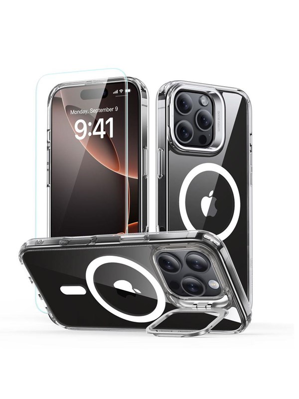 ESR Classic Hybrid Kickstand Halolock MagSafe Case Set with Stand  Tempered Glass for iPhone 16 Pro - Clear
