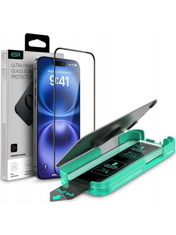 Schutzfolie ESR Armorite für Apple iPhone 16 Pro, gehärtetes Glas, Vollkleber, Schwarz