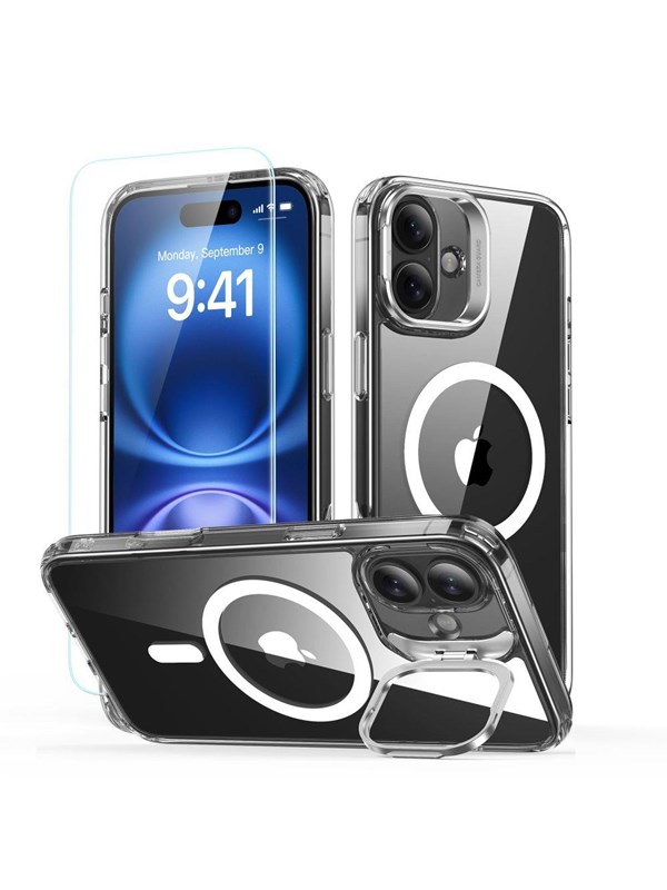 ESR Classic Hybrid Kickstand Halolock MagSafe Case Set  Tempered Glass for iPhone 16 PLUS - Clear