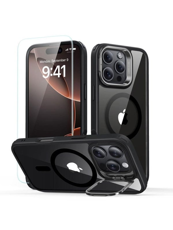 ESR Classic Hybrid Kickstand Halolock MagSafe Case Set  Tempered Glass for iPhone 16 Pro - Clear