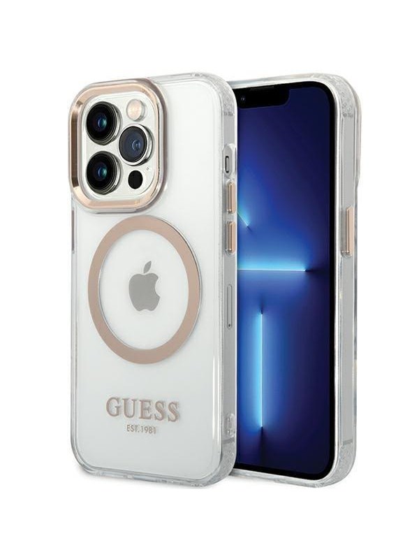 GUESS Metal Outline MagSafe case for iPhone 15 Pro - gold