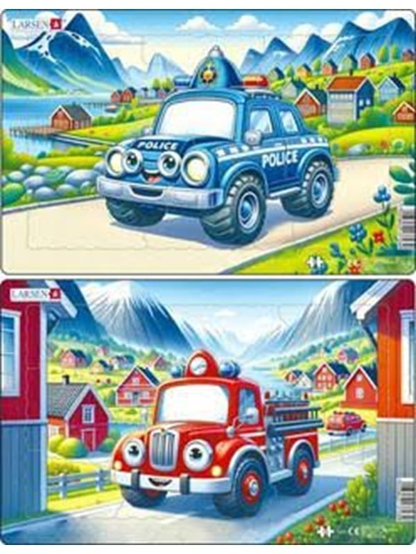 Larsen Puzzles Police and Fire Truck Speeding Puzzle  11 pieces Midi 285 cm x 183 cm 2 assorted designs 2D Puzzles