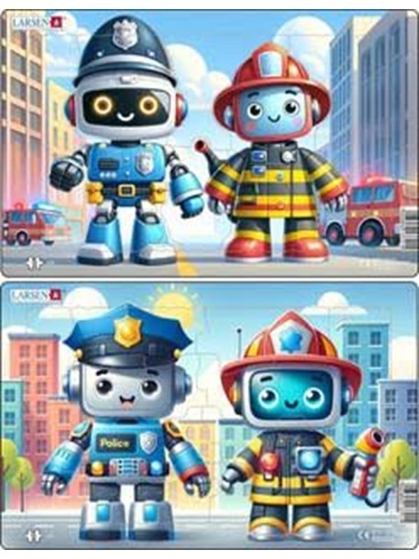 Larsen Puzzles Friendly City Robots Puzzle  10 pieces Midi 285 cm x 183 cm 2 assorted designs 2D Puzzles