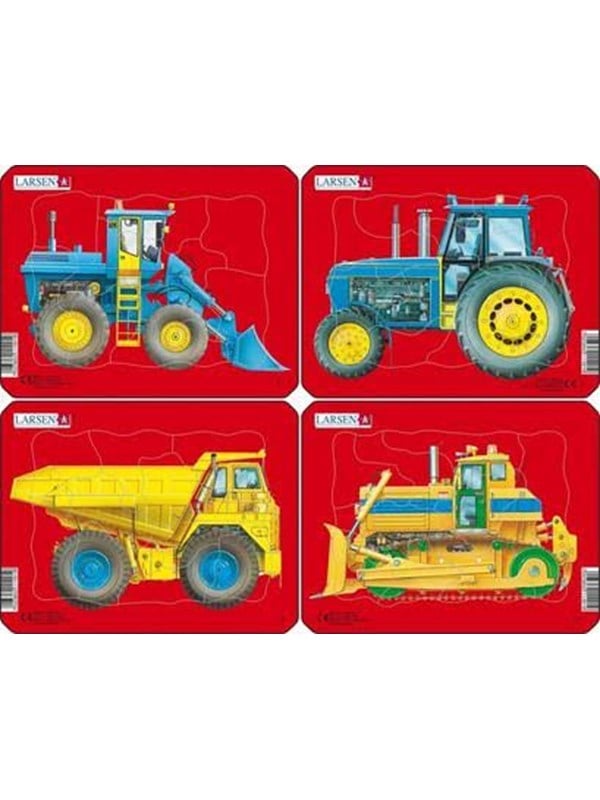 Larsen Puzzles Tractors Dump Truck and Bulldozer Puzzle Assorted 4 Designs  10 Pieces Mini 183 x 143 cm 2D Puzzles