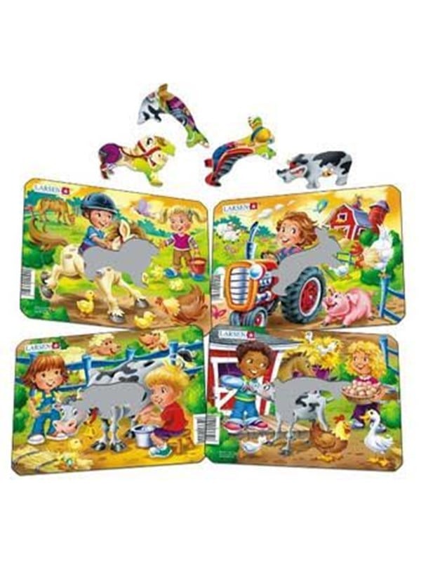 Larsen Puzzles Children on the Farm Jigsaw Puzzle 4 assorted designs  9 pieces Mini 183 x 143 cm 2D Puzzles