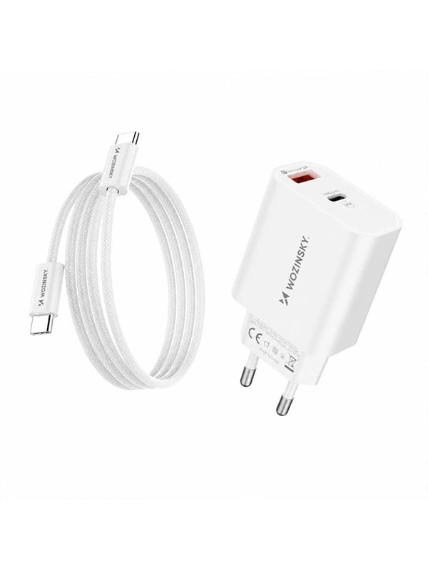 Wozinsky WLS-20W - 20W USB-A  USB-C Wall Charger Incl 1m USB-C to USB-C Cable - White