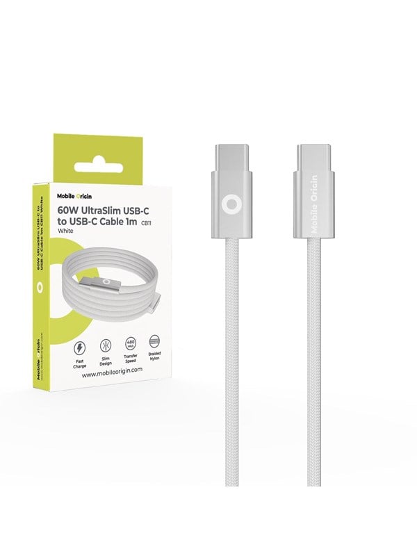 Mobile Origin CB11 60W UltraSlim USB-C to USB-C Cable 1m - White