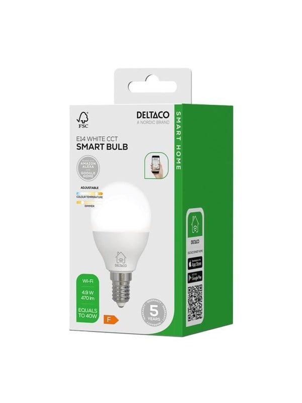 Deltaco LED-Lampe E14 dimmbar 2700K-6500K G45 49W WiFi