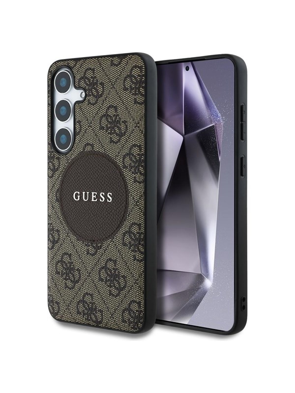 GUESS 4G Round Patch Classic Logo MagSafe Case for Samsung Galaxy S25 Plus - Brown