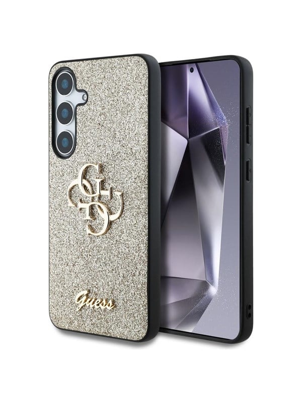 GUESS Fixed Glitter Big 4G Metal Logo case for Samsung Galaxy S25 gold
