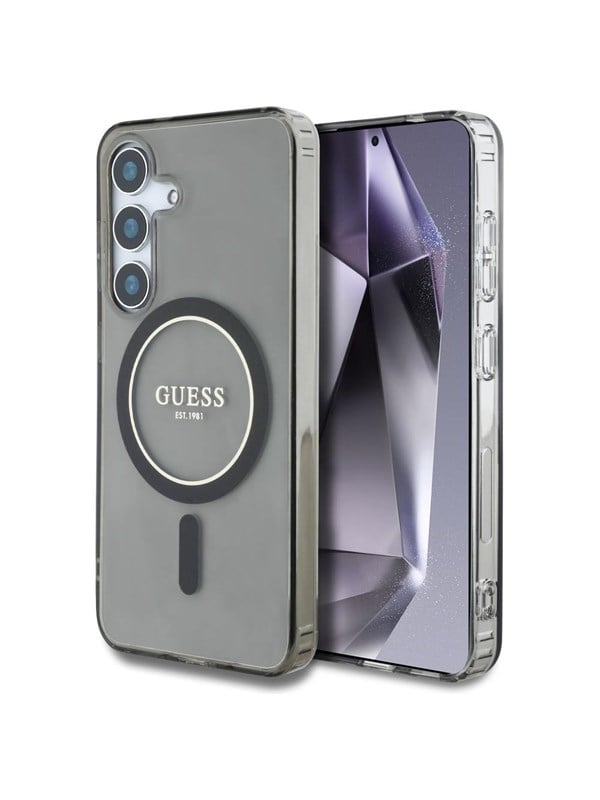 GUESS Glitter Circle Classic Logo MagSafe case for Samsung Galaxy S25 - black