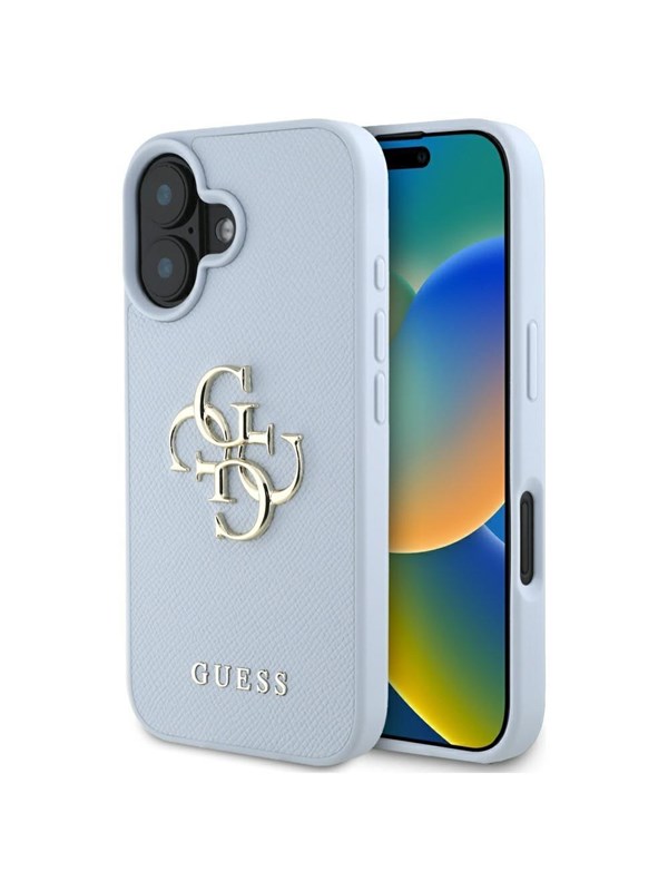 GUESS Grained Big 4G Logo Small Classic Logo case for iPhone 16 - blue
