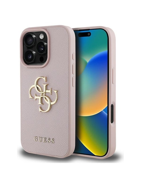 GUESS Grained Big 4G Logo Small Classic Logo Case for iPhone 16 Pro - Pink