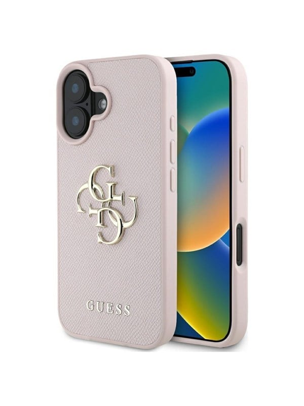 GUESS Grained Big 4G Logo Small Classic Logo case for iPhone 16 - pink