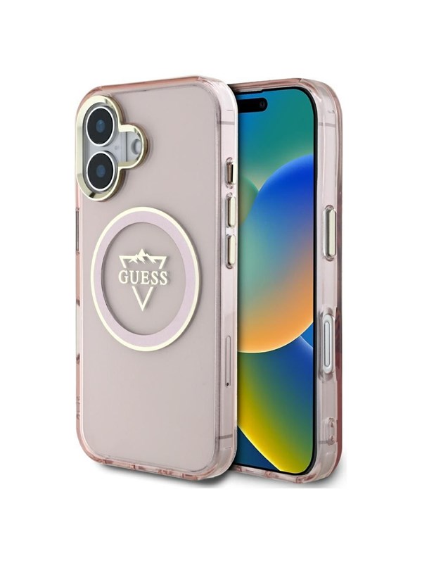 GUESS IML Metal Mountain Logo MagSafe iPhone 16 Case - Pink