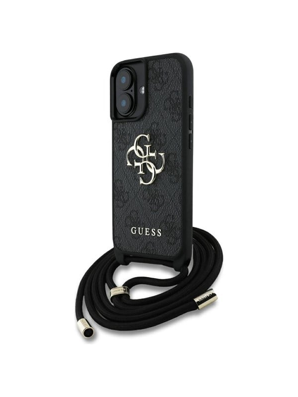 GUESS 4G Big Logo Cord Stap Crossbody Case for iPhone 16 Black