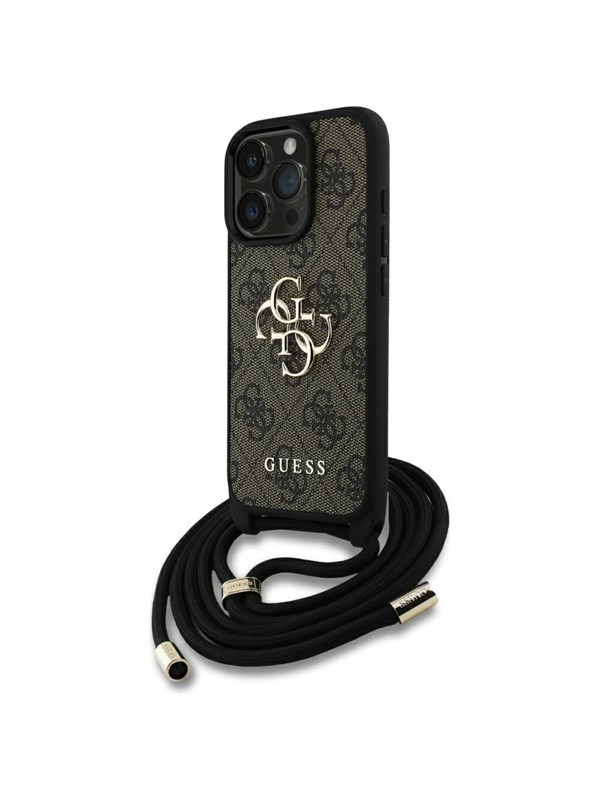 GUESS 4G Big Logo Cord Stap Crossbody Case for iPhone 16 Pro Brown