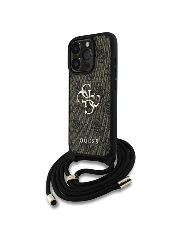GUESS 4G Big Logo Cord Stap Crossbody Case for iPhone 16 Pro Max Brown