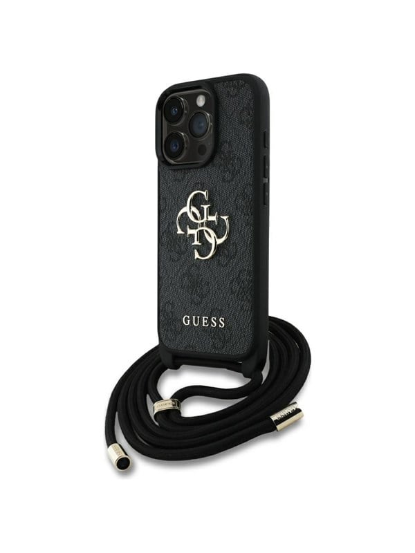 GUESS 4G Big Logo Cord Stap Crossbody Case for iPhone 16 Pro Max black