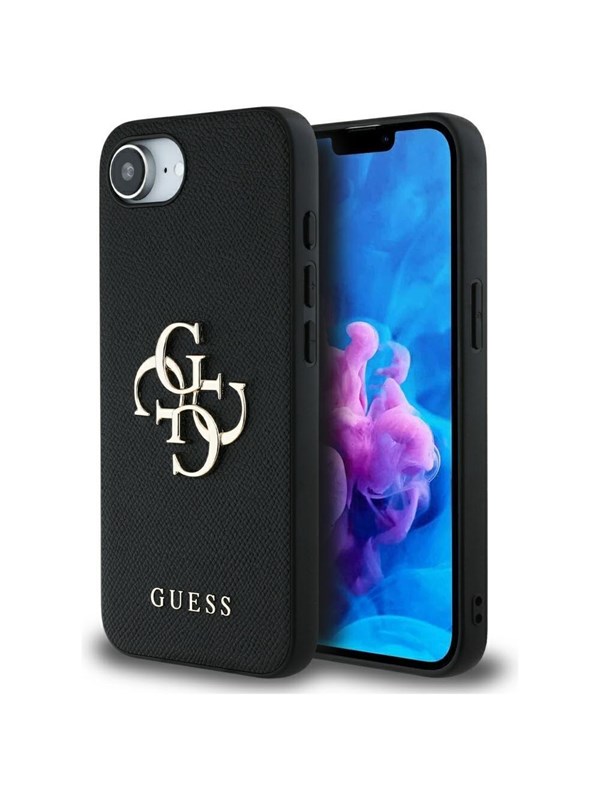 GUESS PU Grained 4G Metal Logo case for iPhone 16e - black