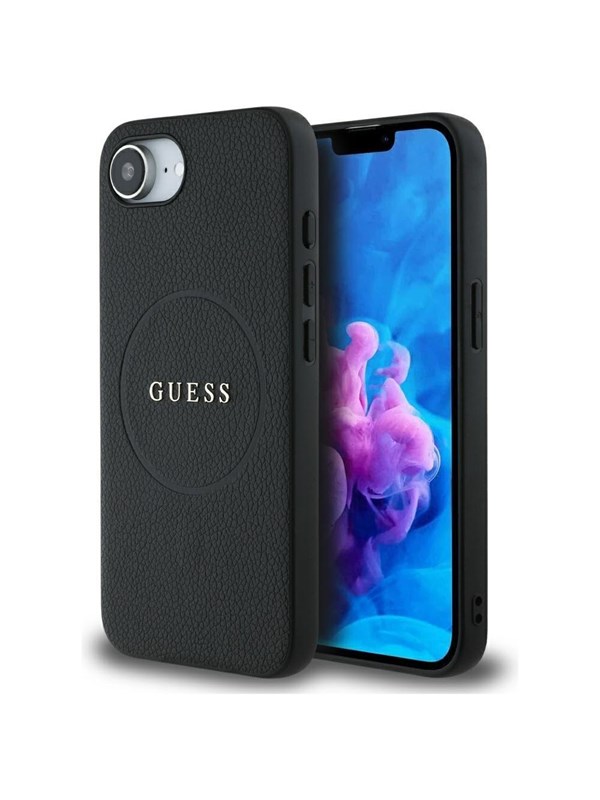 GUESS PU Grained Classic Logo case with MagSafe for iPhone 16e - black