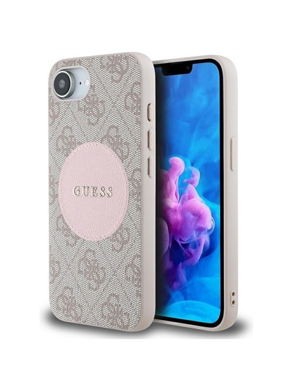 GUESS 4G Circle Classic Logo MagSafe case for iPhone 16e - pink