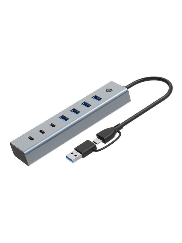 Conceptronic HUBBIES HUBBIES20G - hub - 2-in-1 USB-AC host cable USB powered aluminum with 25 cm cable - 7 ports USB-Hubs - 7 - Grau