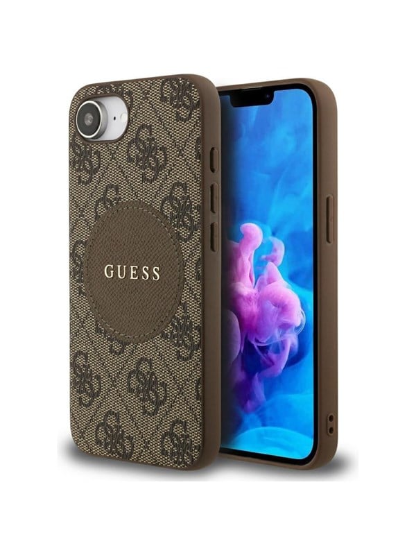 GUESS 4G Circle Classic Logo MagSafe case for iPhone 16e - brown