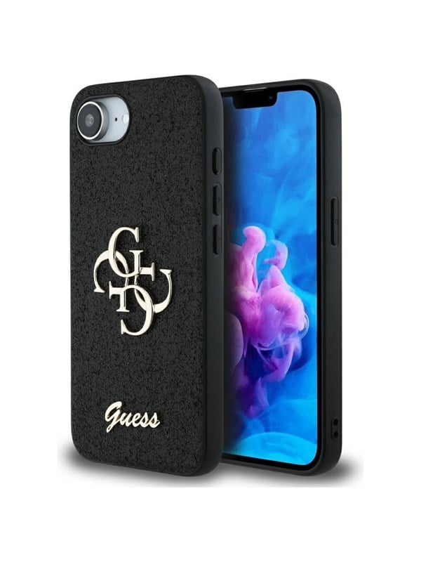 GUESS Fixed Glitter Big 4G case for iPhone 16e - black