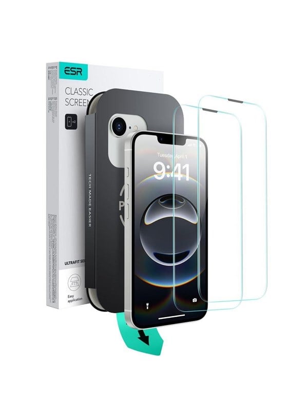 Schutzfolie ESR Ultrafit für Apple iPhone 17e / 16e / 14 / 13 Pro, gehärtetes Glas, Vollverklebung, Set mit 2 Stück