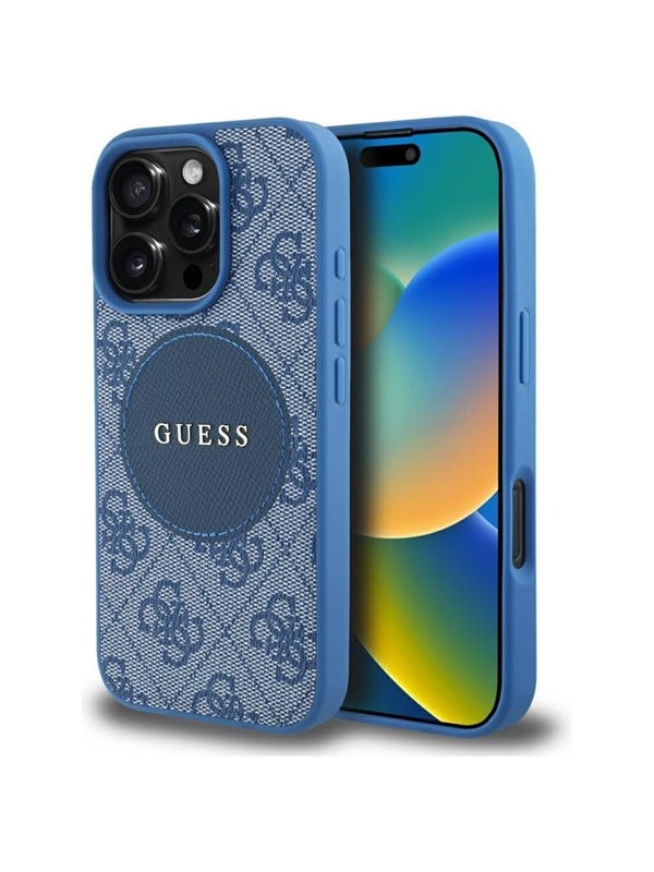 GUESS 4G Circle Classic Logo MagSafe case for iPhone 16 Pro Max - blue