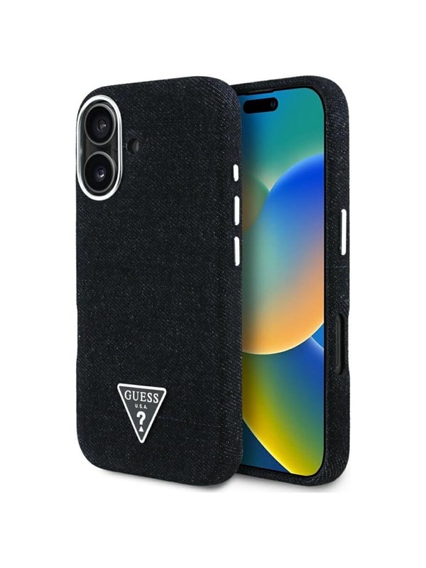GUESS Denim Triangle Logo MagSafe case for iPhone 16 - black