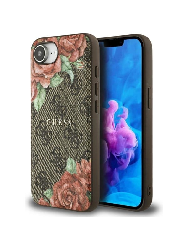 GUESS 4G Flowers Print MagSafe case for iPhone 16e - brown