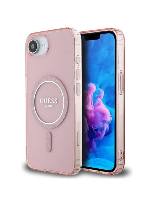 GUESS IML Glitter Circle MagSafe case for iPhone 16e - pink