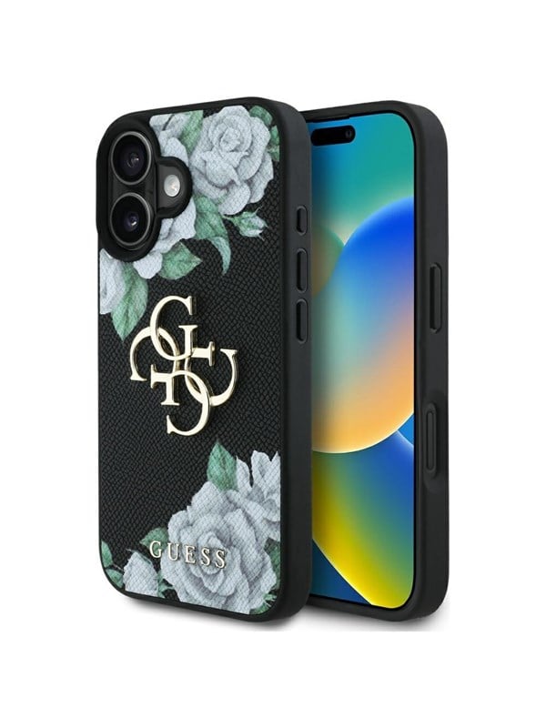 GUESS Grained Roses Big 4G logo case for iPhone 16 - black