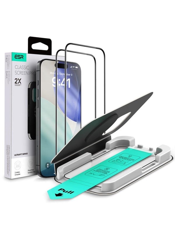 ESR UltraFit Displayschutzfolie für Apple iPhone 17 / 16 Pro, gehärtetes Glas, Full Glue, 2er Set, Schwarz