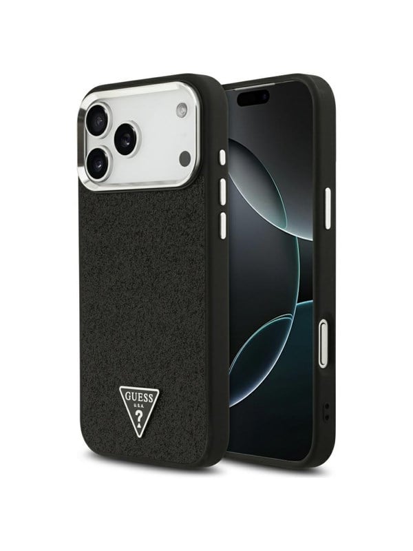 GUESS Glitter Triangle Logo MagSafe Case for iPhone 17 Pro Max - Black
