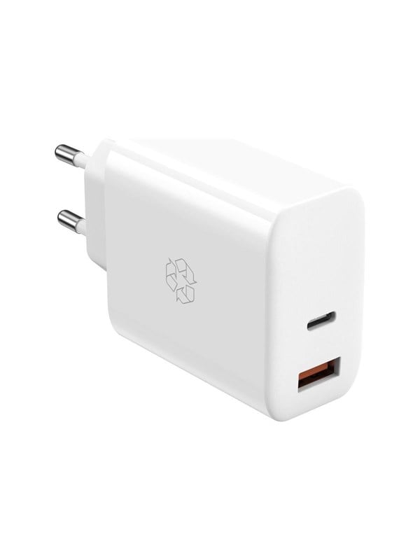ESSENTIALS by UPSTRM 65W Dual Port GaN Charger - USB-C  USB-A  2 Ports - White