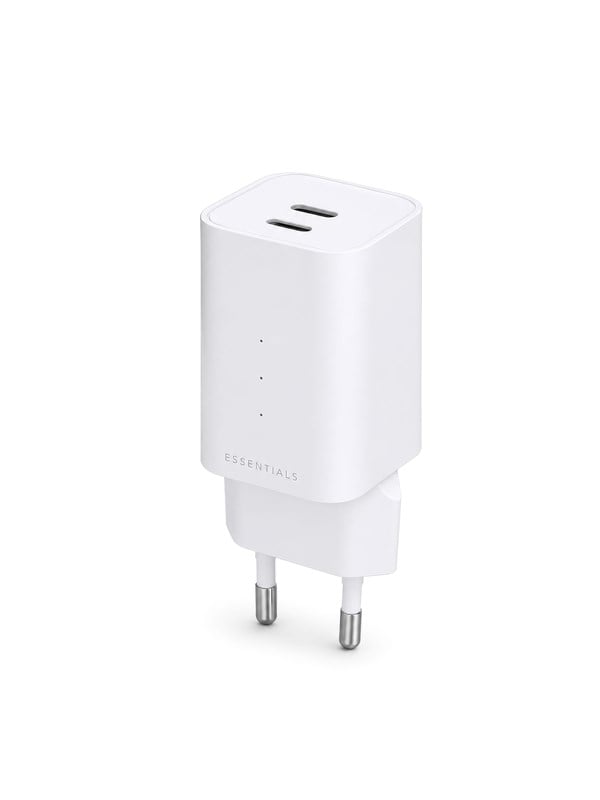 ESSENTIALS by UPSTRM 65W Dual Port USB-C GaN Charger  2 Ports - White