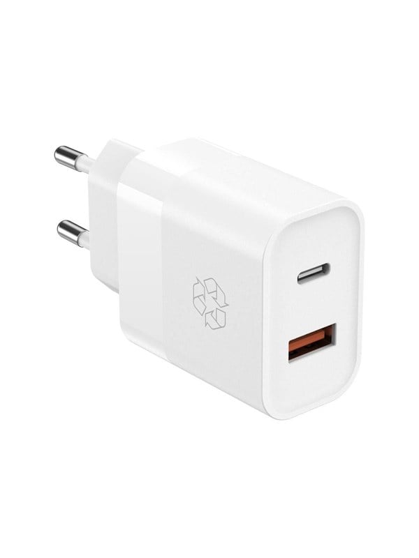 ESSENTIALS by UPSTRM 30W Dual Port USB Charger USB-C  USB-A  2 Ports - White