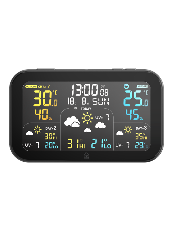 Deltaco SMART HOME Groe Wetterstation berwachung von Temperatur und Luftfeuchtigkeit innenauen WiFi Schwarz