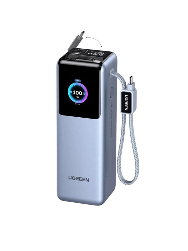 UGREEN Nexode Power Bank 200W - 4 Ports - Built-in Retractable Cable - Space Gray - 25000 mAh