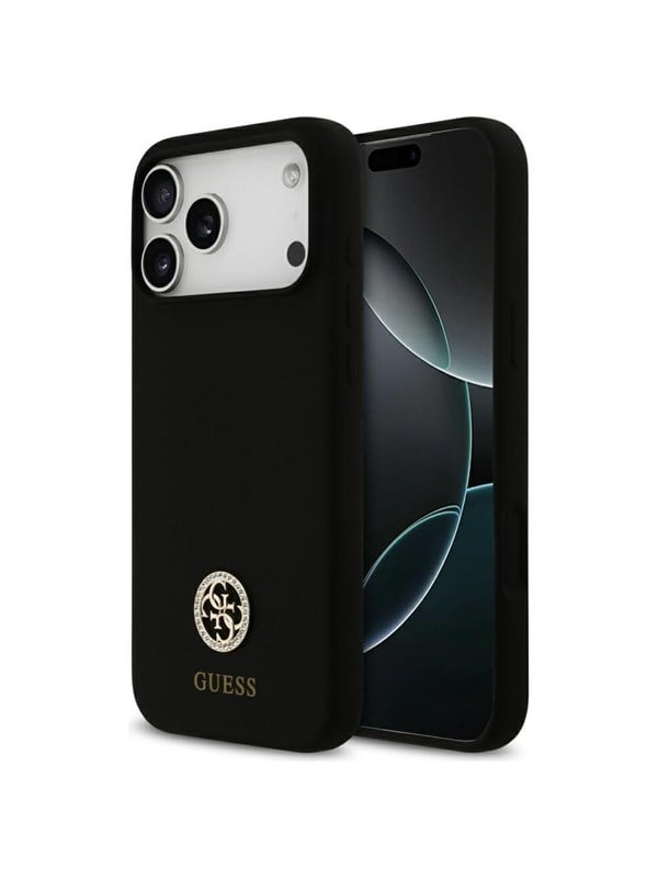 GUESS Silicone Logo Strass 4G MagSafe Case for iPhone 17 Pro Max - Black